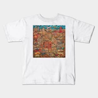 Urban Folk Art Cityscape Kids T-Shirt